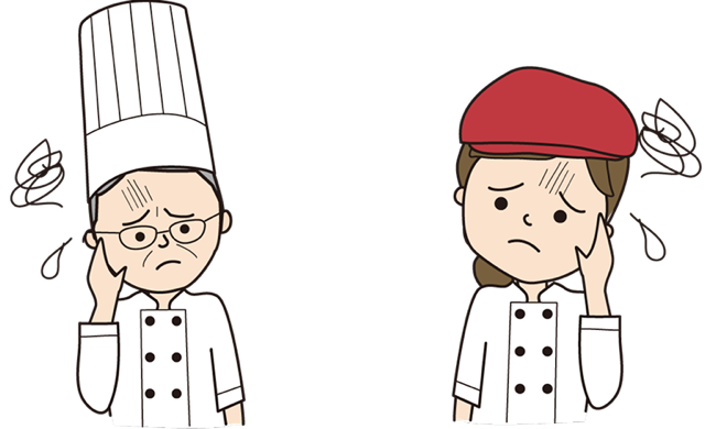 清掃や設備対応で悩んでいる店舗従業員のイラスト